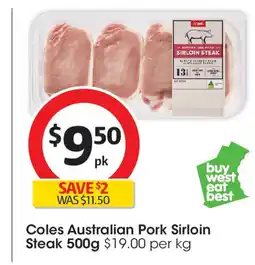 Coles Coles Australian Pork Sirloin Steak offer