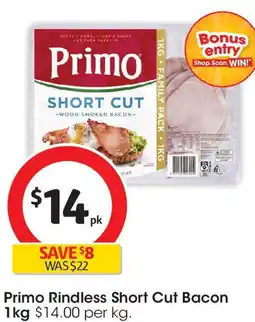 Coles Primo rindless short cut bacon offer