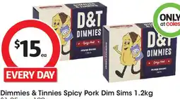 Coles Dimmies & tinnies spicy pork dim sims offer