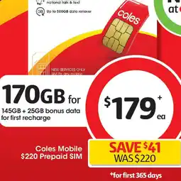 Coles Coles mobileprepaid sim offer