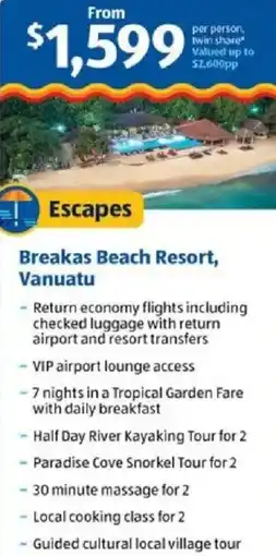 ALDI Breakas beach resort, vanuatu offer