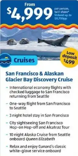 ALDI San francisco & alaskan glacier bay discovery cruise offer