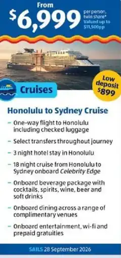 ALDI Honolulu to sydney cruise offer