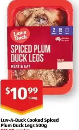 ALDI Luv-a-duck cooked spiced plum duck legs offer
