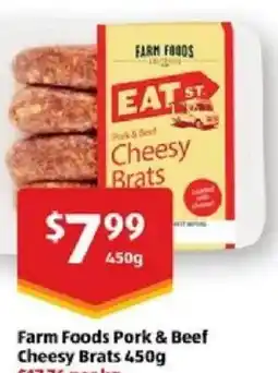ALDI Farm foods pork & beef cheesy brats offer