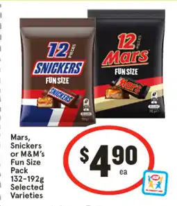 IGA Mars, snickers or m&m's fun size pack offer