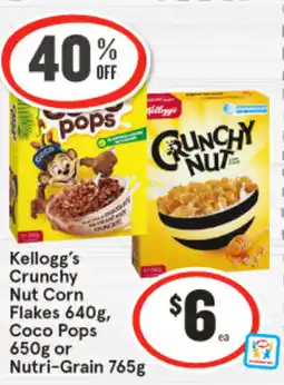 IGA Kellogg's crunchy nut corn flakes coco pops or nutri-grain offer