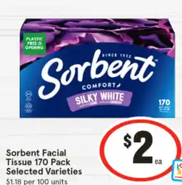 IGA Sorbent facial tissue 170 pack offer