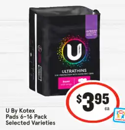 IGA U by kotex pads 6-16 pack offer