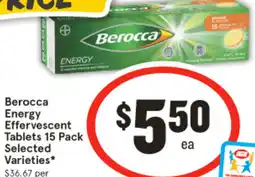 IGA Berocca energy energy effervescent tablets 15 pack offer