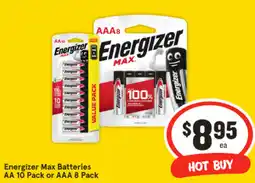 IGA Energizer Max Batteries AA 10 Pack or AAA 8 Pack offer