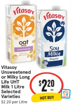IGA Vitasoy Unsweetened or Milky Long Life UHT Milk Selected Varieties offer