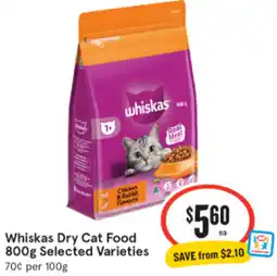 IGA Whiskas Dry Cat Food Selected Varieties offer