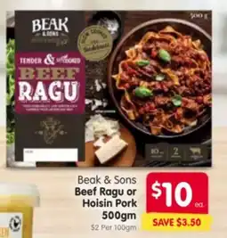 Beak & Sons Beef Ragu or Hoisin Pork