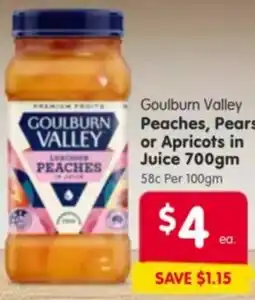 Spar Goulburn Valley Peaches, Pears or Apricots in Juice offer