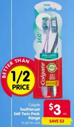 Spar Colgate Toothbrush 360 Twin Pack Range offer