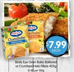 Spudshed Birds Eye Oven Bake Battered or Crumbed Hoki Fillets offer