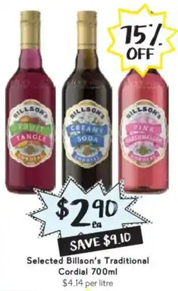 Drakes Selected Billson's Traditional Cordial offer
