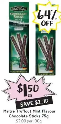 Drakes Maitre Truffout Mint Flavour Chocolate CHOCOLATE STICKS MINT offer