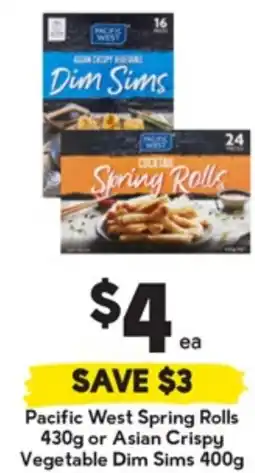 Drakes Pacific West Spring Rolls or Asian Crispy Vegetable Dim Sims offer
