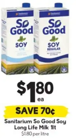 Drakes Sanitarium So Good Soy Long Life Milk 11t offer