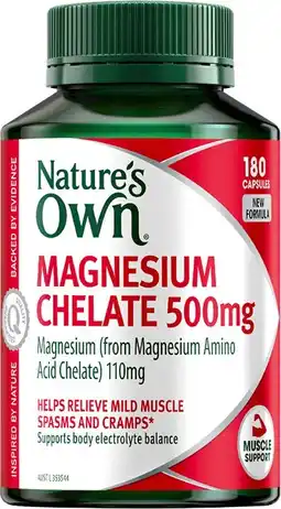Amcal Pharmacies Nature's Own Magnesium Chelate 500mg 180 Capsules offer