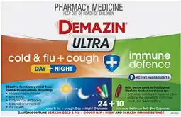 Pharmacist Advice Demazin Ultra Cold & Flu + Cough + Immune Defence 34 Capsules offer