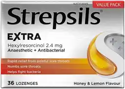 Pharmacist Advice Strepsils Extra Anaesthetic + Antibacterial Honey & Lemon Flavour 36 Lozenges offer