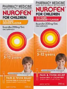 Pharmacist Advice Nurofen For Children 5-12 Years Orange or Strawberry Flavour 200mL offer