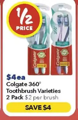 Ritchies Colgate 360° Toothbrush Varieties 2 Pack offer