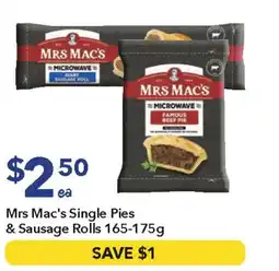 Ritchies Mrs Mac's Single Pies & Sausage Rolls 165-175g offer