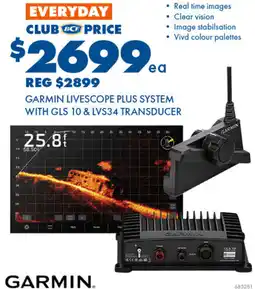 BCF Garmin livescope plus system with gls 10 & lvs34 transducer offer