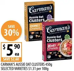 Supabarn Carman's aussie oat clusters offer