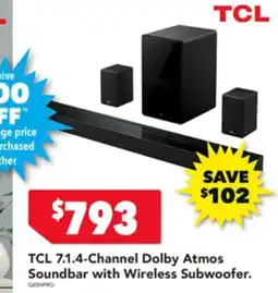 Harvey Norman TCL 7.1.4-Channel Dolby Atmos Soundbar with Wireless Subwoofer offer
