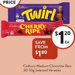 Foodworks Cadbury Medium Chocolate Bars offer