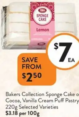 Foodworks Bakers Collection Sponge Cake or Cocoa, Vanilla Cream Puff Pastry offer