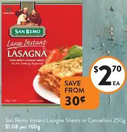 Foodworks San Remo Instant Lasagne Sheets or Cannelloni offer