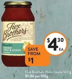 Foodworks Five Brothers Pasta Sauce offer