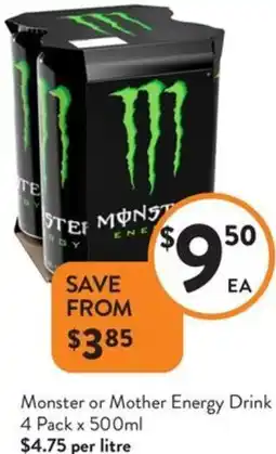 Foodworks Monster or Mother Energy Drink offer