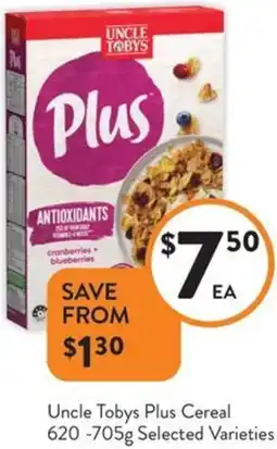 Foodworks Uncle Tobys Plus Cereal offer