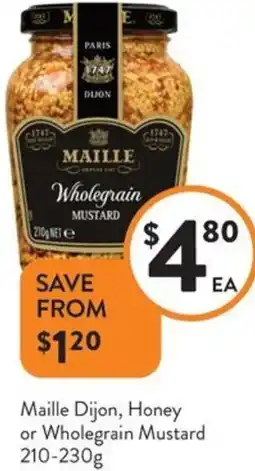 Foodworks Maille Dijon, Honey or Wholegrain Mustard offer