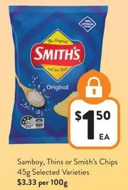Foodworks Samboy, Thins or Smith's Chips offer