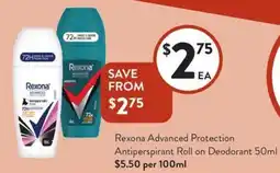 Foodworks Rexona Advanced Protection Antiperspirant Roll on Deodorant offer