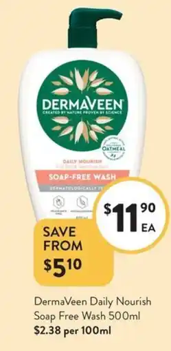 Foodworks DermaVeen Daily Nourish Soap Free Wash offer