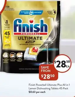 Foodworks Finish Powerball Ultimate Plus All in 1 Lemon Dishwashing Tablets offer