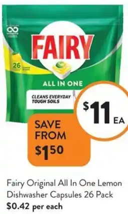 Foodworks Fairy Original All In One Lemon Dishwasher Capsules offer
