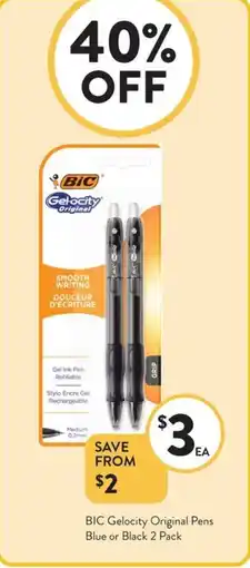 Foodworks BIC Gelocity Original Pens Blue or Black offer