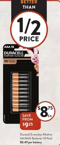 Foodworks Duracell Everyday Alkaline AA/AAA Batteries offer
