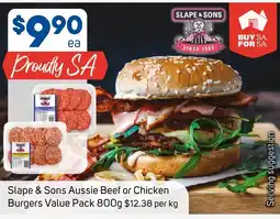 Foodland Slape & Sons Aussie Beef or Chicken Burgers offer