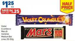 Foodland Violet Crumble or Mars & Varieties Medium Bar offer